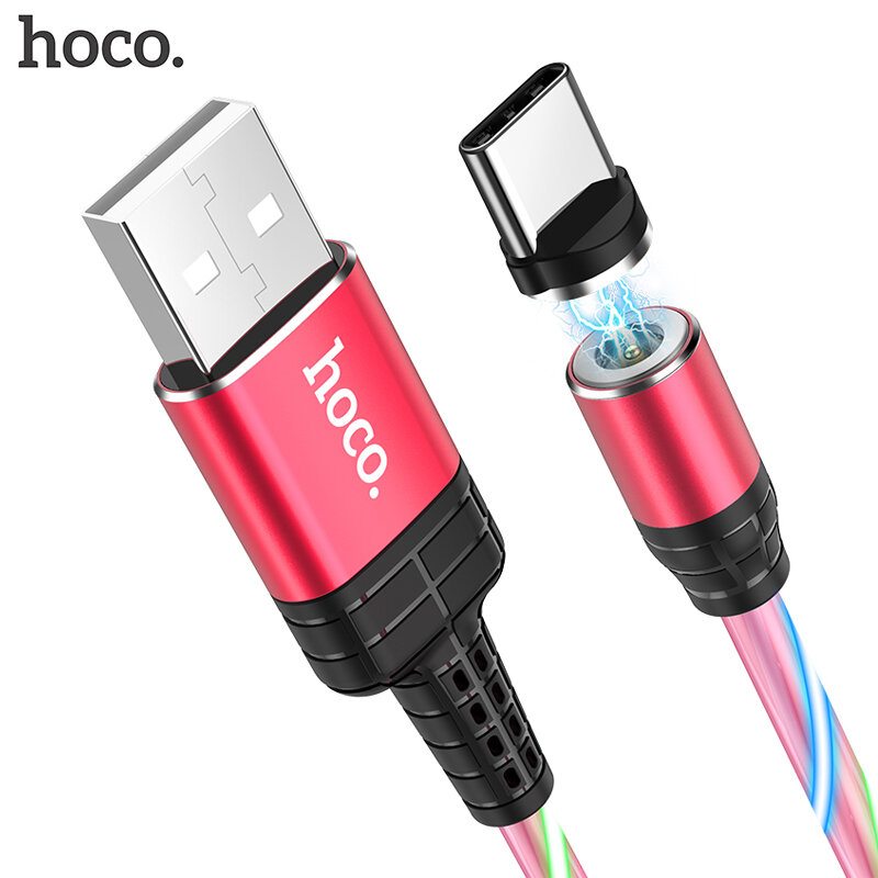 HOCO Magnetic USB Cable Fast Charging Type C Cable Magnet Charger Data Charge streamer Night light cord for Xiaomi mi 10 honor