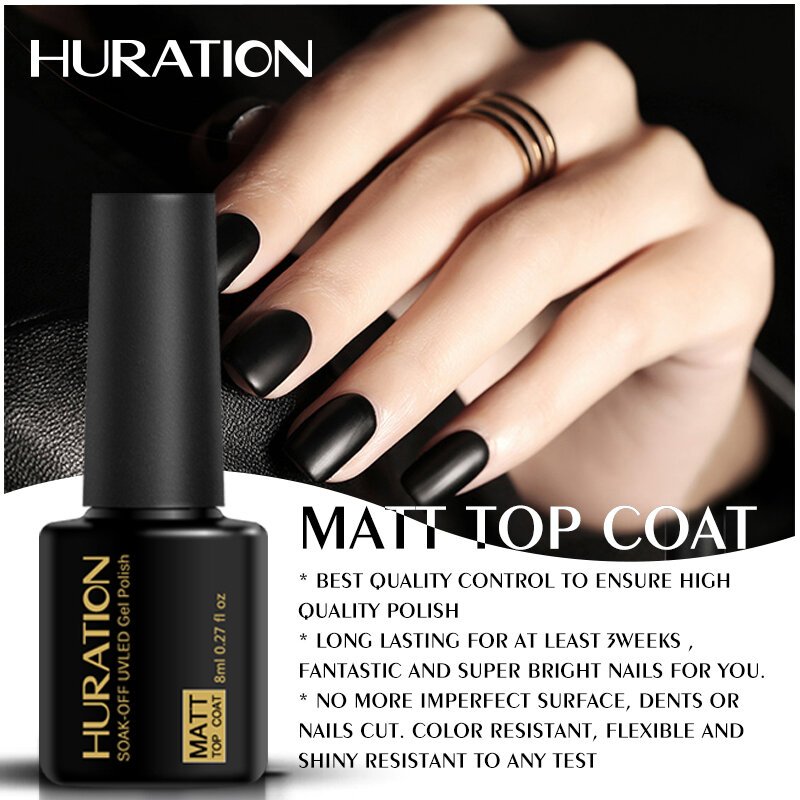 Huration เล็บเจล Matte Top Coat Base Coat ผิวสี Soak Off Hybrid เล็บกึ่งถาวร UV เจลเล็บฐานเจลเคลือบเงา
