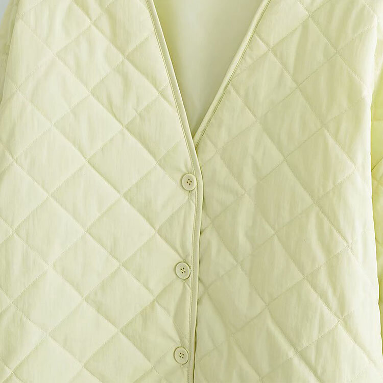 2021 jesienno-zimowa damska jednolity kolor z długimi rękawami, siatkowa, bawełniana kurtka z dekoltem w szpic