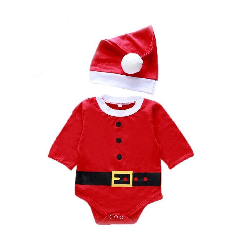 Christmas Clothes Outfits Baby Boy Girl Rompers Kids Santa Claus Romper Hat Set Newborn Infant Baby Christmas Costume for Party