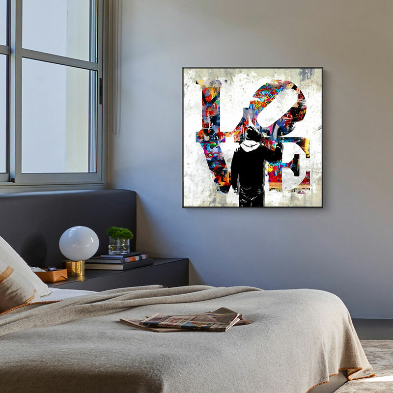 도시 낙서 사랑과 피스 권투 잎 방패 추상 벽 예술 그림 캔버스 장식 그림 포스터 홈 인테리어