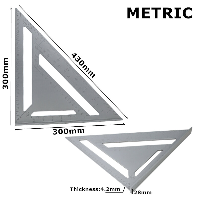 12 인치 삼각형 각도 각도기 알루미늄 합금 속도 사각 측정 눈금자 미터, 프레임 빌딩 목수 측정 도구