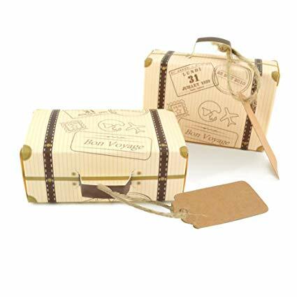 50pcs Mini Suitcase Favor Box Party Favor Candy Box, Vintage Kraft Paper with Tags and Burlap Twine for Wedding/Travel Themed Pa