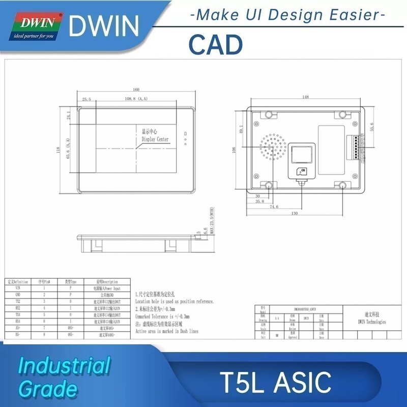 DWIN 5.0นิ้วจอแสดงผล LCD Arduino 800 × 480ความละเอียด16.7M อุตสาหกรรม HMI UART RS485/RS232หน้าจอสัมผัส DMG80480T050_A5WTR