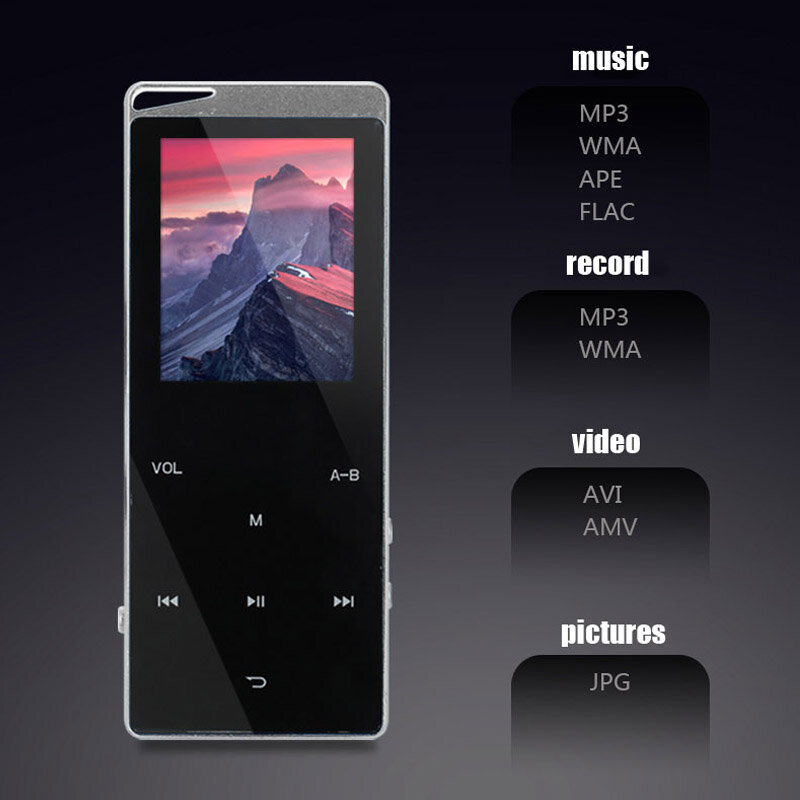 2021 새로운 블루투스 MP4 음악 플레이어 4 기가 바이트 8 기가 바이트 16 기가 바이트 터치 키 SD 카드 삽입 FM 라디오 여러 언어 럭셔리 금속 HiFi 플레이어