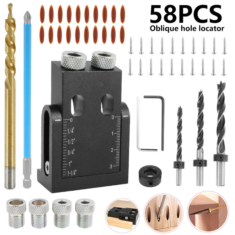 Pocket Hole Jig Kit 15-Degree Angle Drill Guide Woodworking Drill Angle Guide Hole Puncher Locator Jig Oblique Hole Holder Kit