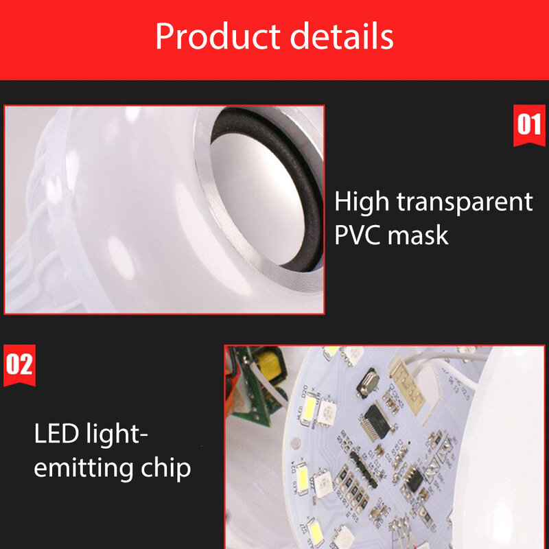 Ampoule LED intelligente, E27, 12 W, lumière RGB, sans fil, bluetooth, audio, haut-parleur, lecteur de musique, lampe variable, avec application, télécommande