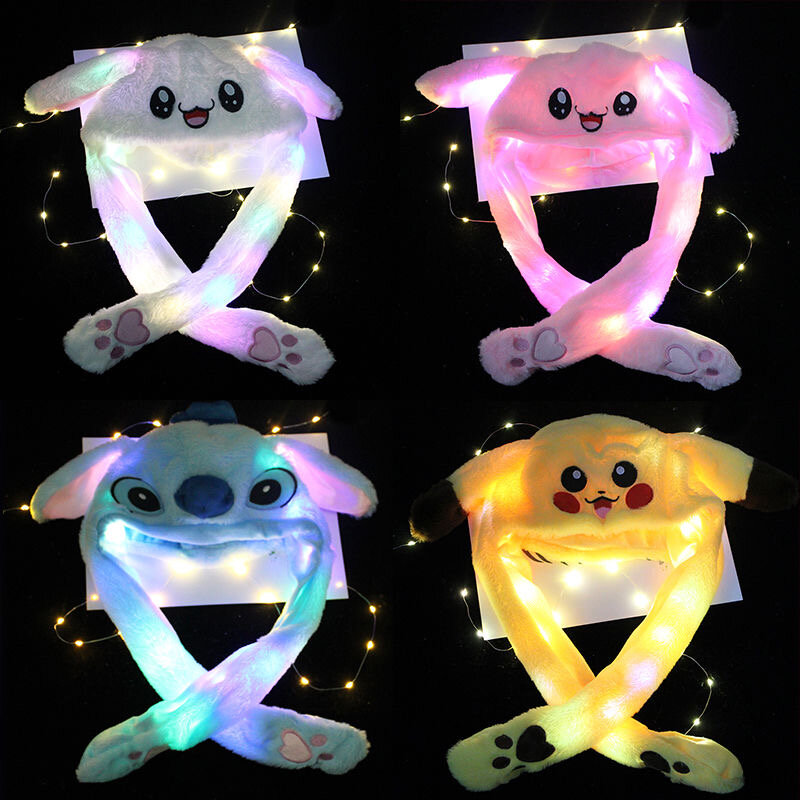 Glowing Bunny Ear Moving Hat Jumping Up Rabbit Plush Flash Cartoon Children Adult Gift Light Up Airbag Luminous Hat Toys for Kid
