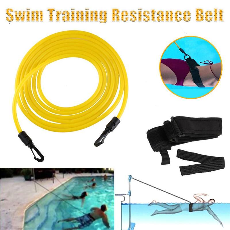 Cinturón de resistencia ajustable para entrenamiento de natación, ejercitador de cuerda elástica para natación para adultos y niños, correa de malla de bolsillo, herramienta de entrenamiento de natación de seguridad