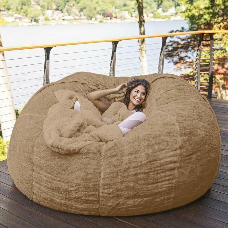 Cadeira de saco de feijão de 5 pés com capa de pele peluda máquina lavável sofá tamanho grande e mobília de espreguiçadeira gigante