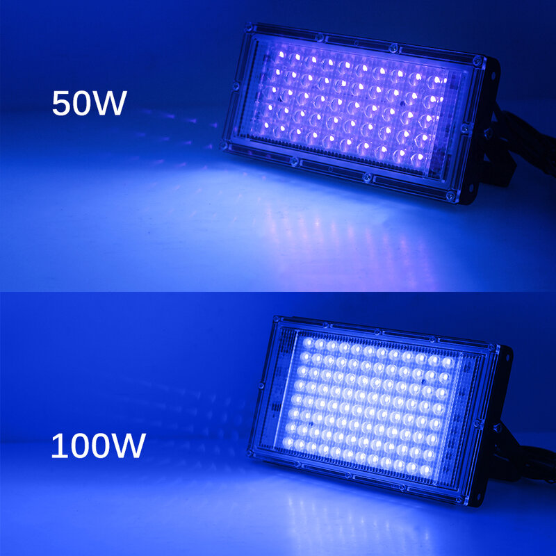 395nm 400nm Led proiettore UV lampada Ultravilet impermeabile 2835 chip 50leds 96leds 50W 100W con interruttore