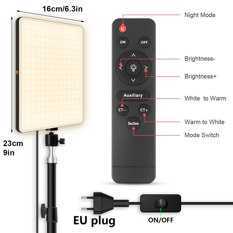 11in LED Fill Lamp Video Light Panel Bi-color 2700k-5700k Photography Lighting Live Stream Photo Studio Light With Stand EU Plug