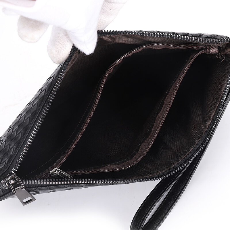 Moda couro dos homens saco de embreagem bolsa marca tecido saco de couro do plutônio clássico preto grande capacidade envelope saco 2021 nova carteira