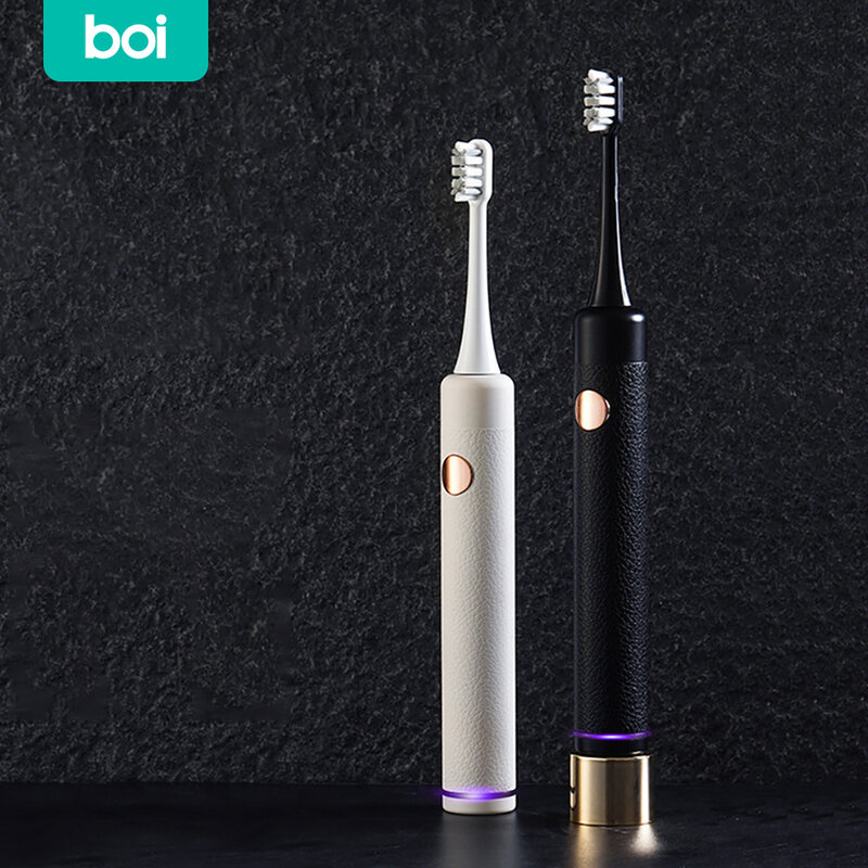 [Boi] 4 طرق جلدية محكم تصميم قابلة للشحن IPX7 الذكية الوقت فرشاة أسنان كهربائية بالموجات الصوتية مع استبدال 8 فرش رؤساء
