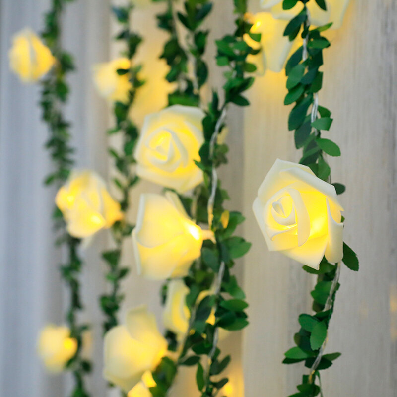 1.5メートル/3メートル/6メートルローズフラワーled花輪造花の花束ストリングライトバレンタインデーのための結婚式の装飾