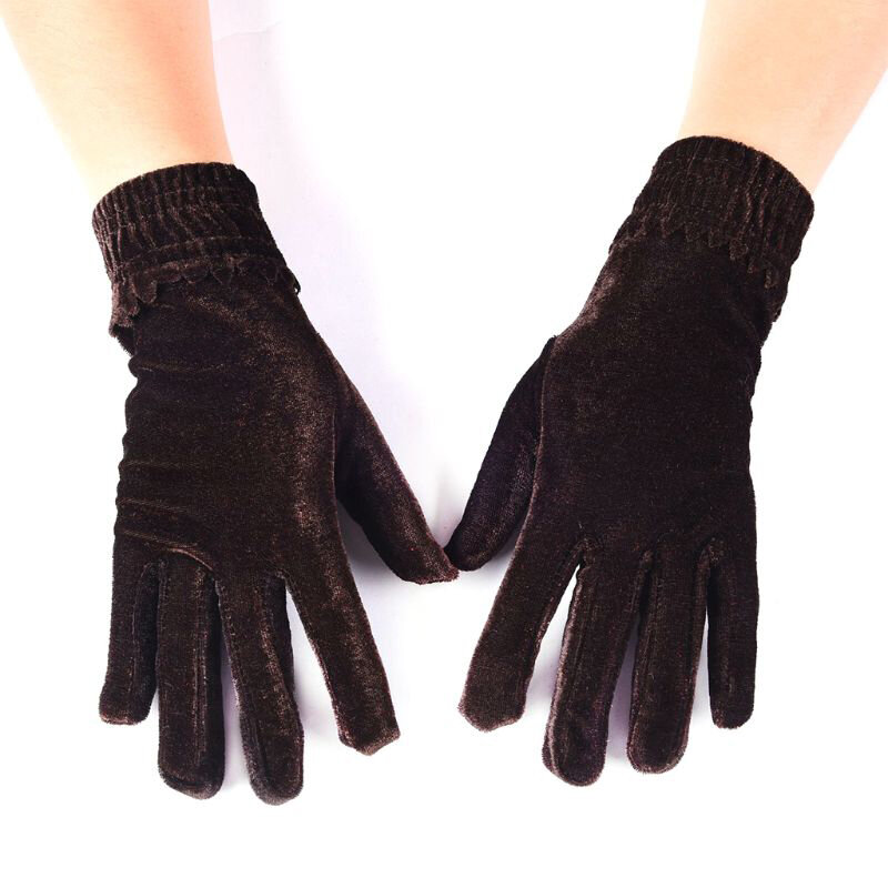 Fashion Women Black Velvet Leopard female gloves Cycling cold Winter Warm Full Finger Gloves Elegant soft handmade Mittens