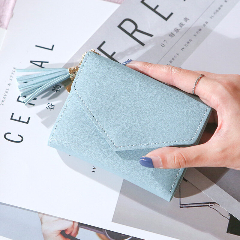 New Fashion Ladies Wallet Female Tassel Pendant Lychee Pattern Wallet Card Bag Coin Purse Short Solid PU Women Wallet
