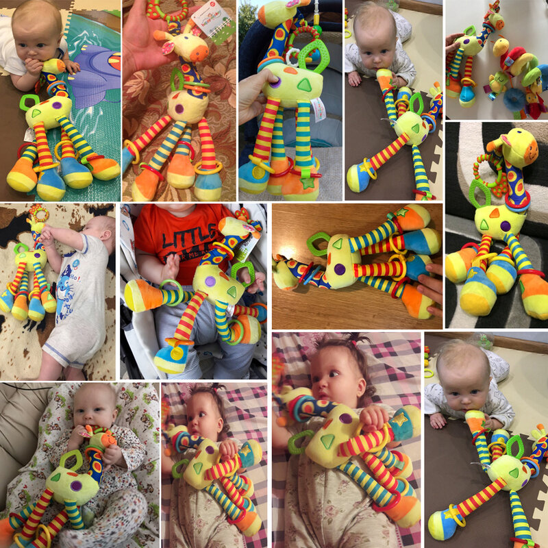 Juguetes de peluche para bebés, desarrollo del bebé, jirafa, campanas de animales, sonajeros, juguetes con mango, cochecito, mordedor colgante, juguetes para bebés de 0 a 12 meses