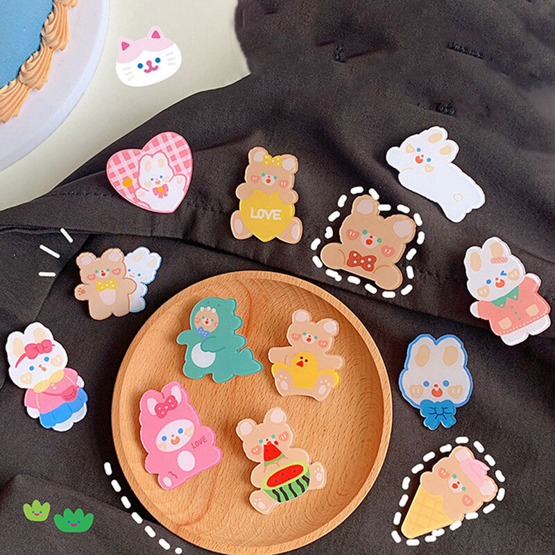Cute Bear Cat Rabbit Music Box Acrylic Brooch Children Student Badge Patch Brooch Unisex Bag Clothes Jewelry Accessories