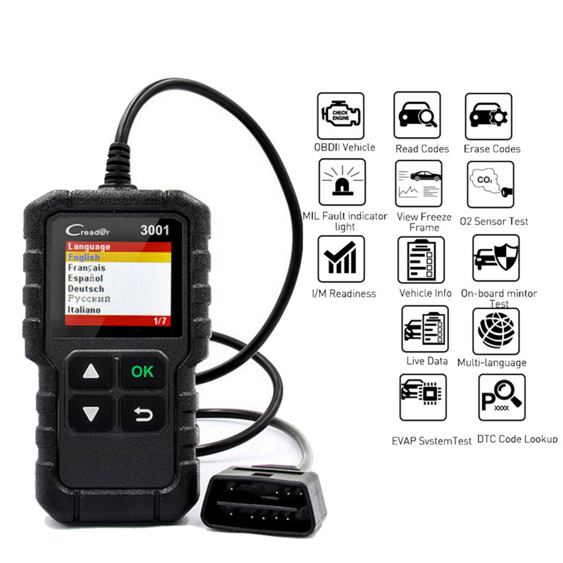 Universal x431 cr3001 carro completo obd2/eobd leitor de código scanner automotivo profissional obdii ferramentas de diagnóstico