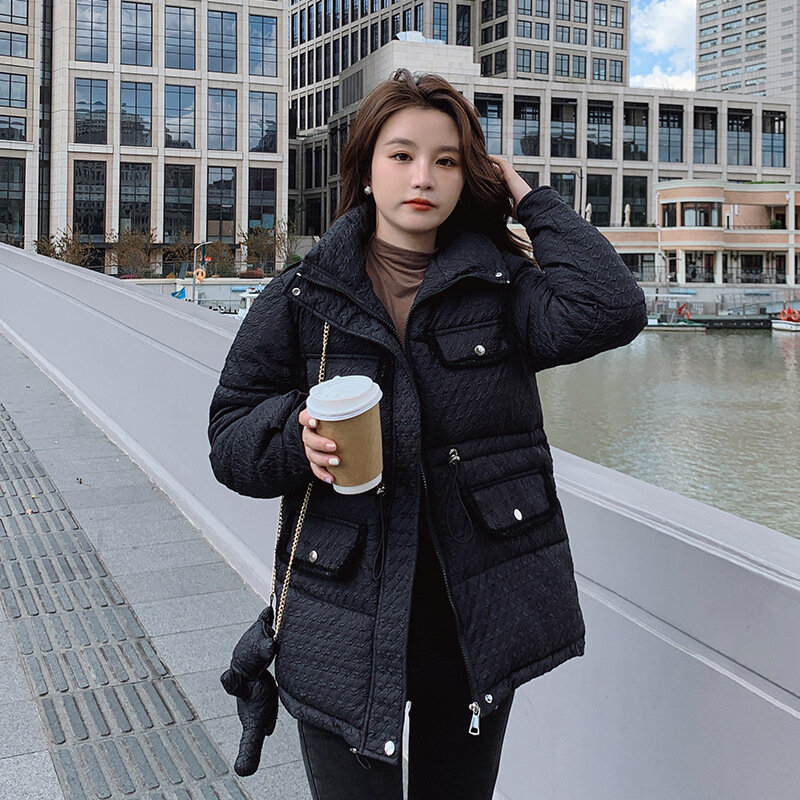 Mantel Berlapis Katun Anggun Mantel Musim Dingin Mantel Berlapis Katun Tinggi Pendek Longgar 2021 Gaya Korea Baru untuk Wanita