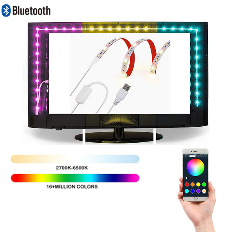 Tira de Luces LED de Navidad, 5V, USB, RGB, cinta de luz LED impermeable para TV, fondo, decoración