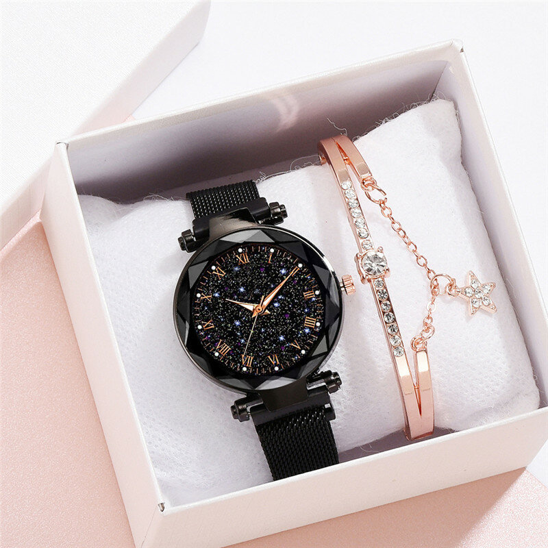 2021 venda quente céu estrelado relógio de luxo feminino ímã magnético fivela quartzo relógio de pulso superfície geométrica feminino relógios luminosos