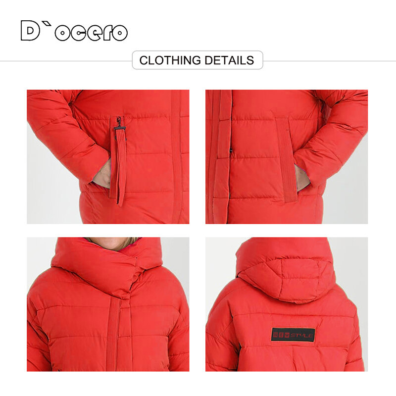 DOCERO 2021 새로운 고품질 겨울 자켓 여성 패션 두꺼운 겨울 코트 후드 다운 재킷 유럽 스타일 따뜻한 파카 Outwear