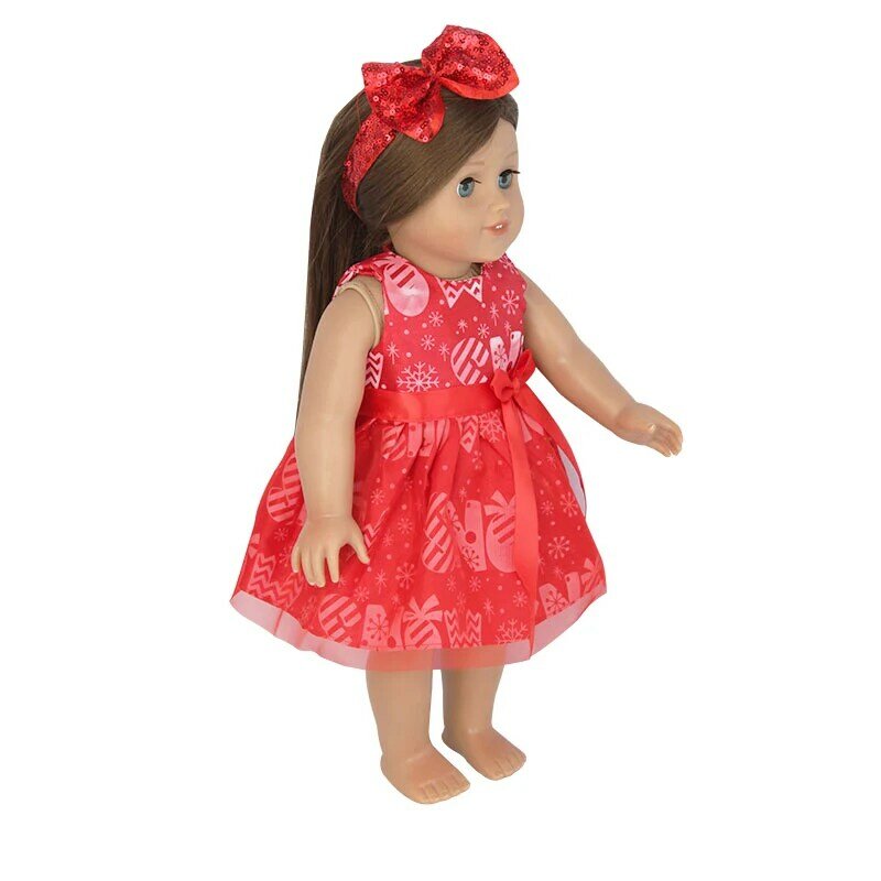 Abito da bambola americano da 18 pollici con fascia a fiocco gonna di natale lunga stampata di nuova moda per bambole vestiti misura 43cm bambola da ragazza