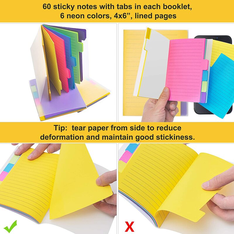 Carimbo de papel adesivo infantil, 60 folhas/pacote, 6 cores, índice de notas, marcadores de página, planejador fofo, papelaria