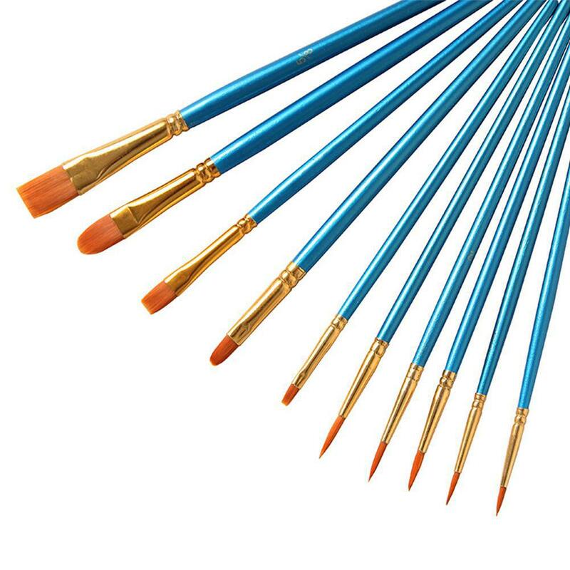 10 pz/set pennelli per guazzo ad acquerello forma diversa punta a punta tonda Set di pennelli per capelli in Nylon