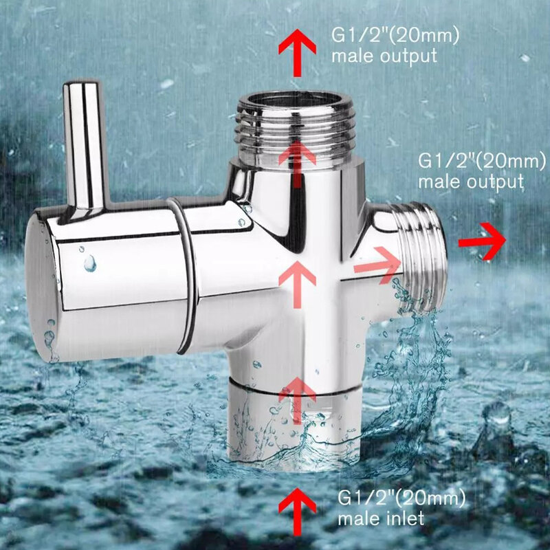 Válvula desviadora de 3 vías, separador de agua, adaptador en t de ducha, cabezal de ducha ajustable, válvula desviadora de ducha de baño