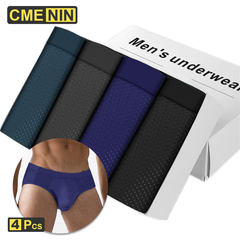 CMENIN 4pcs/lot Breathable Mesh Men's Underwear Briefs Mens Bodysuit Male Comfortable Solid Briefs Underpants for Men Brief 2021