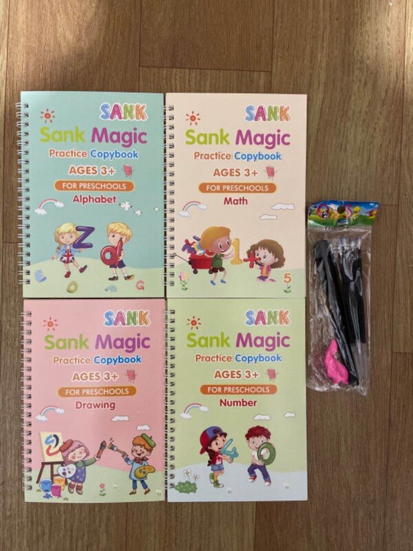 4 Books Reusable Copybook for Calligraphy Learn Alphabet Painting Arithmetic Math Children Handwriting Practice Calligraphy Toys