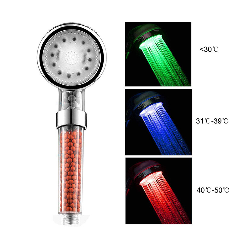 VEHHE LED 물 온도 제어 샤워 헤드 RGB 빛 고압 스파 욕실 샤워 음이온 필터 공 물 절약