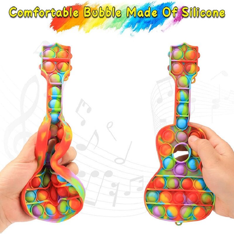 Guitar  Fidget Reliver Stress Toys Rainbow Push Bubble Anti-stress Simple Dimple Toys for Adults and Children to Relieve Autism