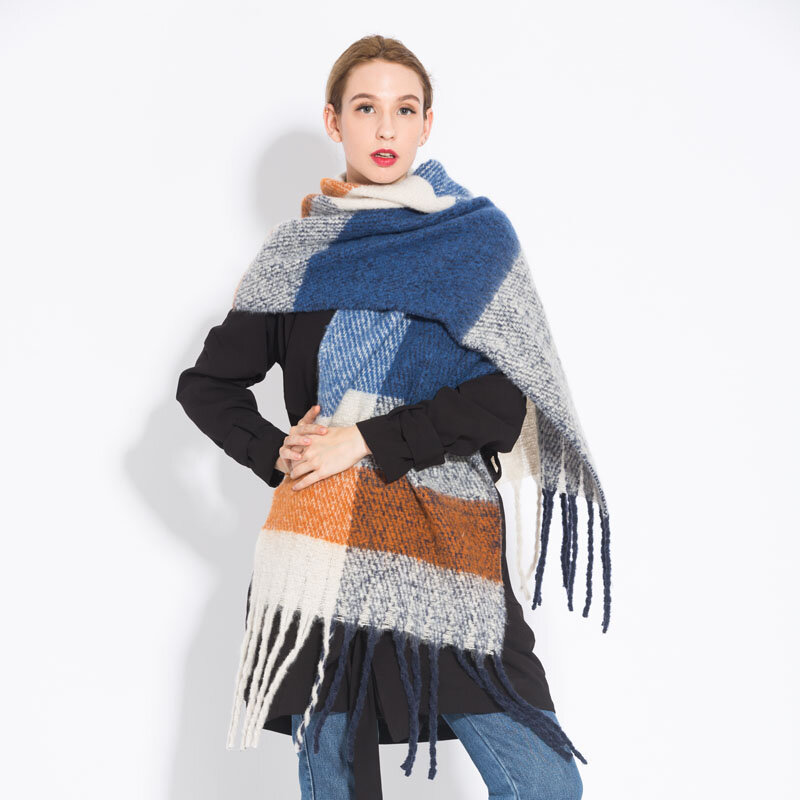 2021 nova moda cashmere feminino xadrez cachecol inverno quente xale e envoltório bandana pashmina longa borla feminino foulard cobertor grosso
