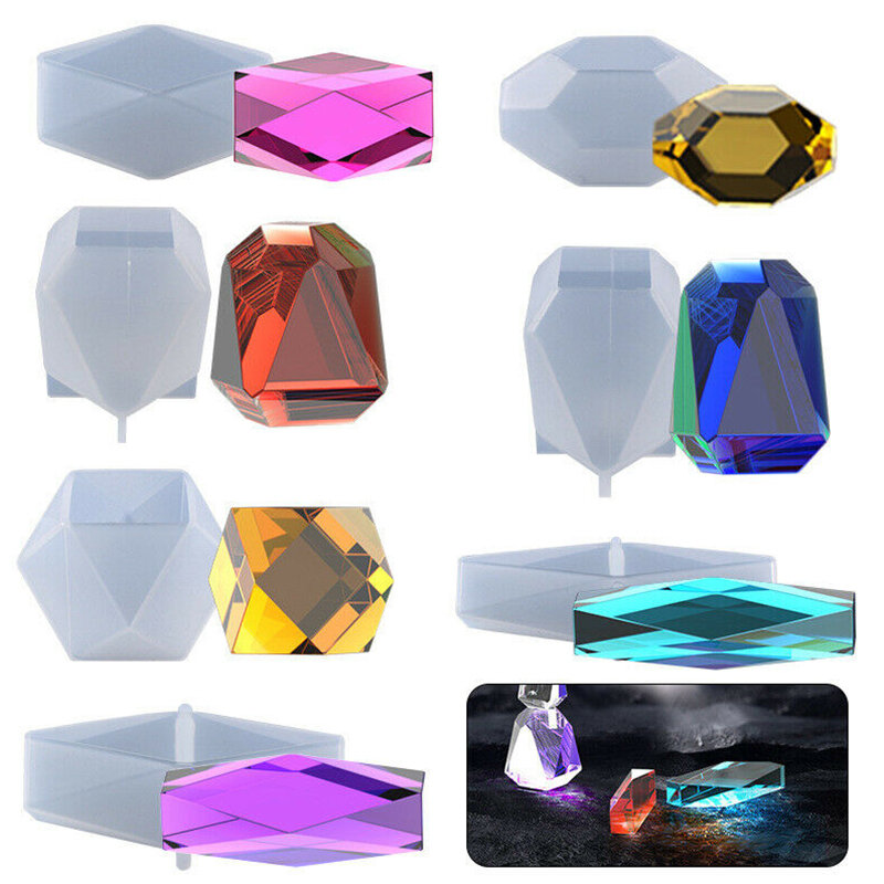 Molde de silicona de diamante colgante, herramienta de fundición de resina epoxi para joyería, 7 piezas