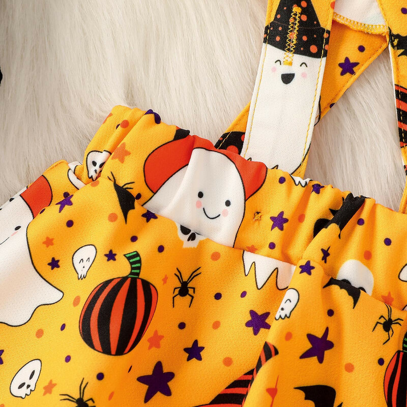 Одежда для маленьких девочек, Осенний комбинезон с тыквой для маленьких девочек на Хэллоуин, топы, юбка на подтяжках, искусственная ползунк...