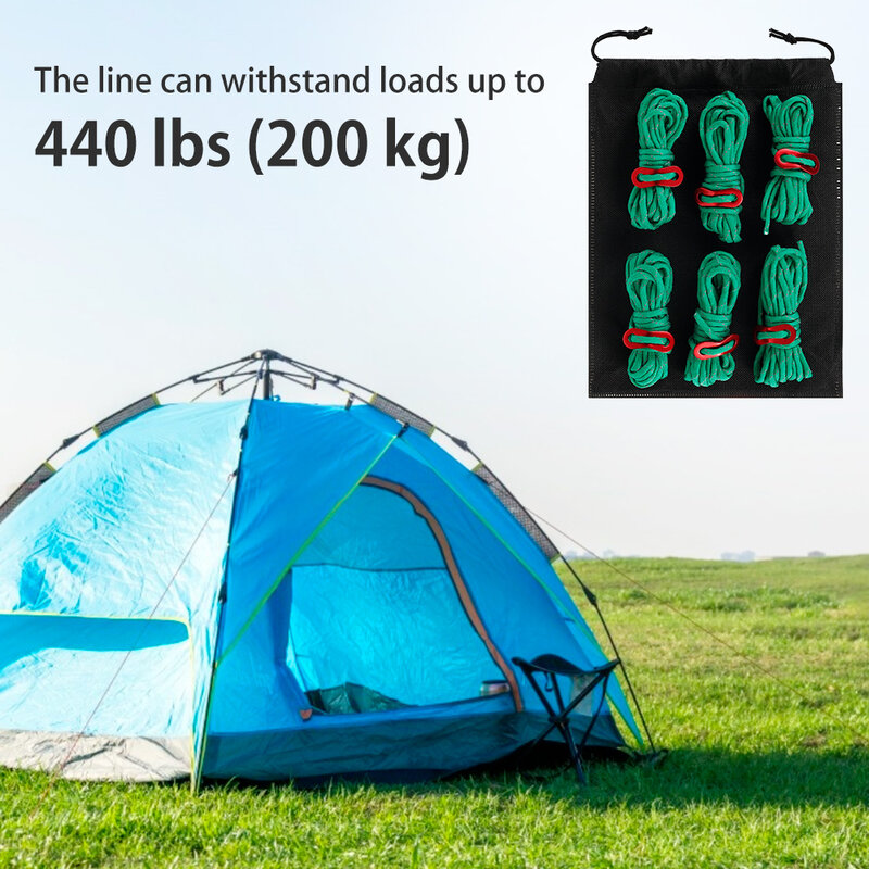 6 pacote reflexivo tenda cordas de alta resistência 2m comprimento corda vento com fivela acampamento ao ar livre à prova vento acessórios para tenda lona