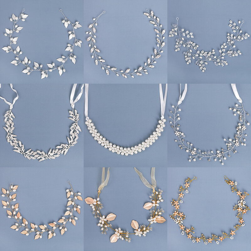 Diadema de perlas con diamantes de imitación para mujer, accesorios para el cabello para boda, diadema de novia, diadema de flores de hoja, decoración para el cabello