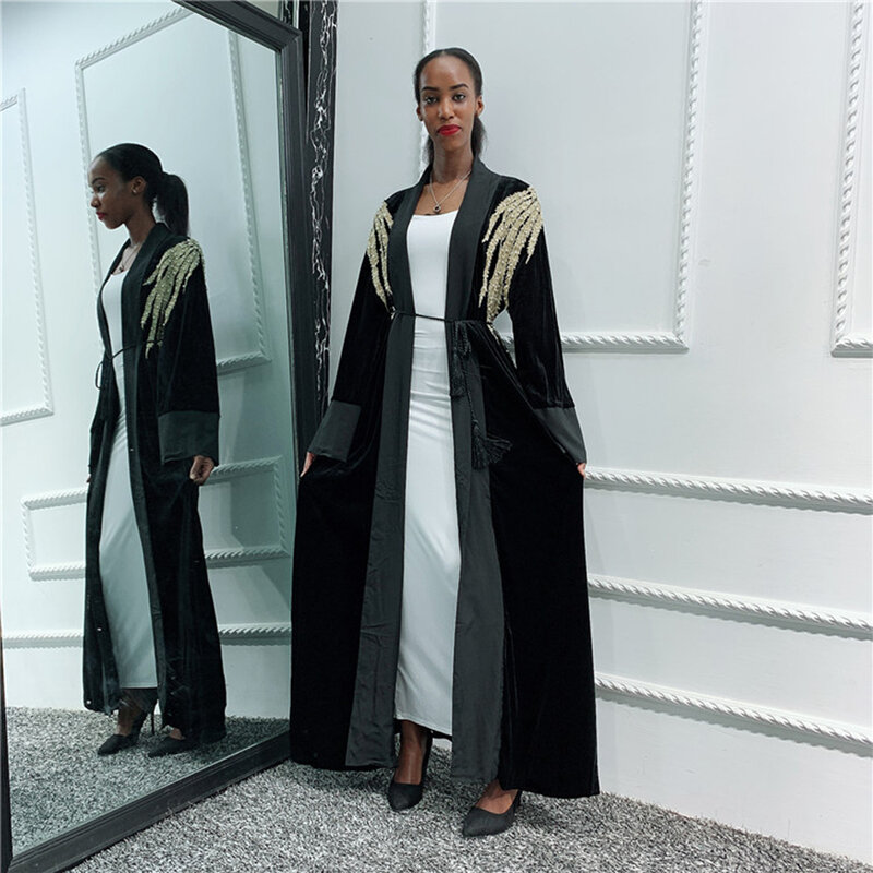 Open Velvet Abaya Kimono Cardigan Muslim Hijab Dress Abayas For Women Robe Femme Kaftan Dubai Caftan Oman Qatar Islamic Clothing