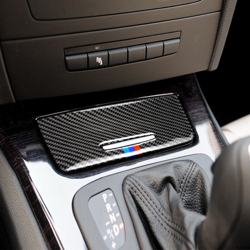 Caja de almacenamiento de fibra de carbono para coche, embellecedor de Panel, pegatina decorativa para BMW Serie 3, E90, E92, E93, 2005-2012, estilo de coche