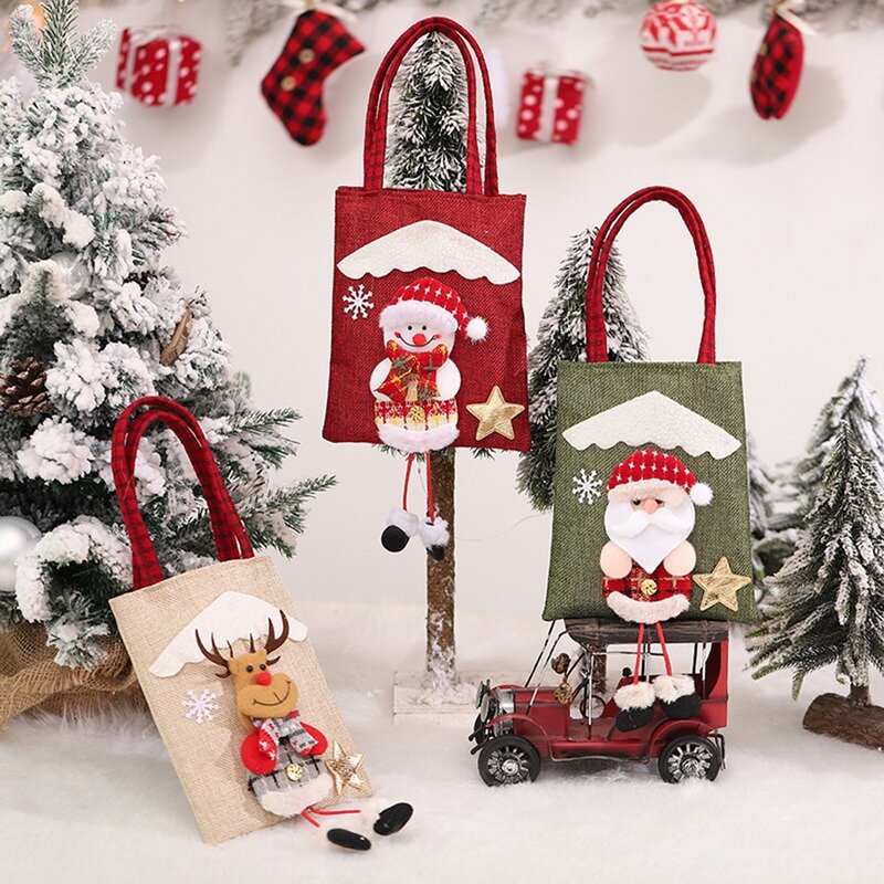 2021 Christmas Drawstring Bags New Year Candy Gift Children Snowflake Drawstring Bag Merry Christmas Decorations Home Presents