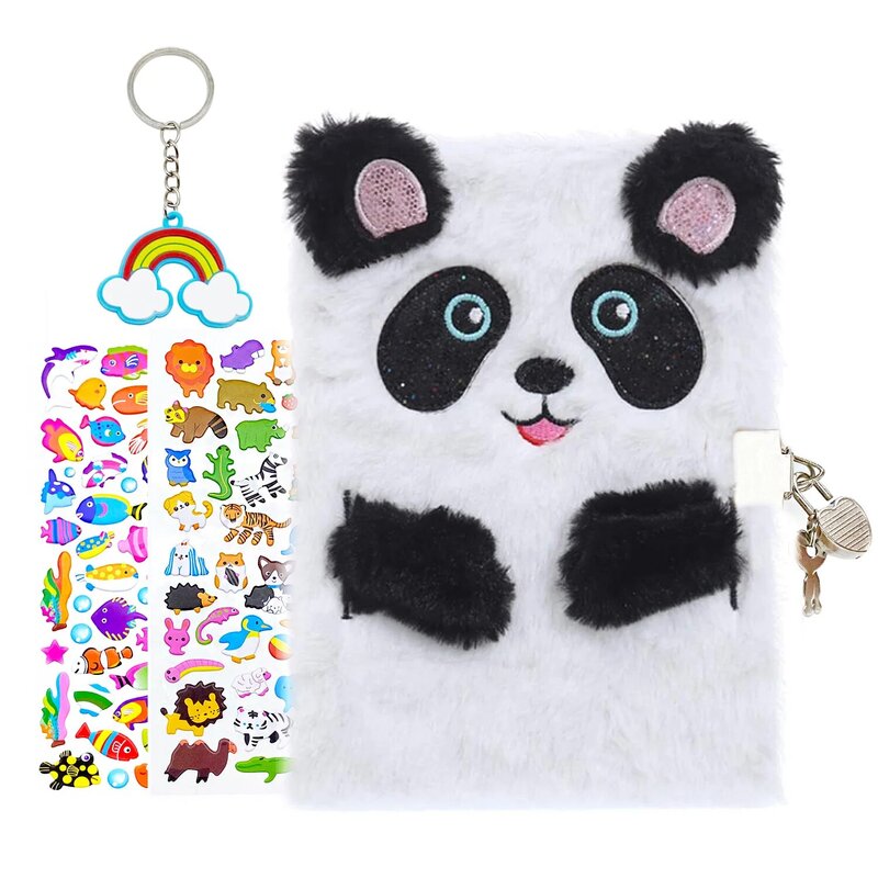 เด็ก Secret Diary น่ารัก Panda NoteBook พร้อม Key สำหรับสาวของขวัญโรงเรียน Travel Journal Planner Organizer และ1พวงกุญแจ + 2สติกเกอร์