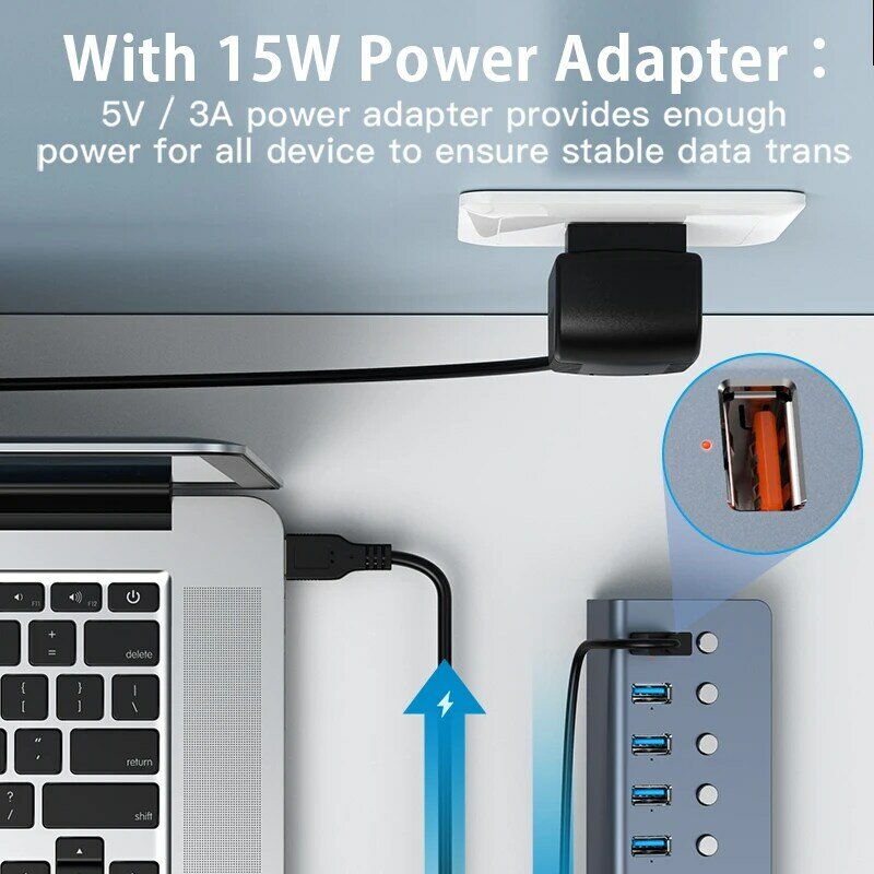 Prolunga USB HUB USB 3.0 alimentata a 8 porte Schitec con interruttori On/Off adattatore 15W supporto Splitter accessori per Computer