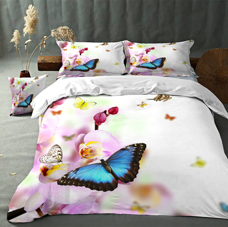 Heldere Bloemen Vlinder Comfortabele Gezondheid Digitale Ontwerp Custom Patronen Beddengoed Geborsteld Doek Cover Quilt Koningin King