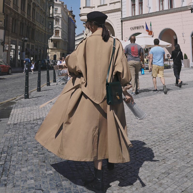 Trench-Coat surdimensionné à Double boutonnage pour femme, manteau Long avec ceinture, Style coréen, coupe-vent, cape de bureau, printemps automne