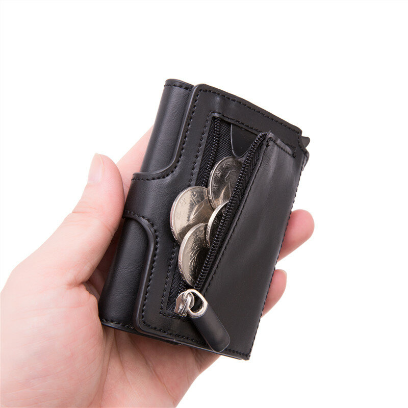 BISI GORO – portefeuille pour hommes, porte-cartes de crédit Vintage, boîte en aluminium Auto Pop-up RFID, étui pour cartes d'identité, porte-monnaie