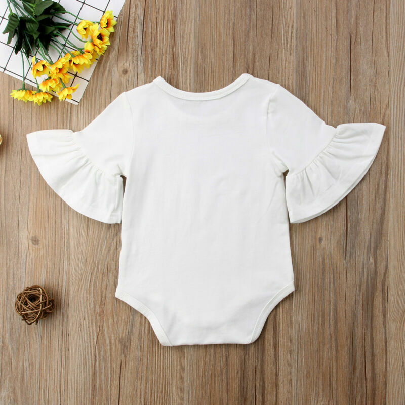 0-24M Newborn Baby Girl Flare Sleeve Solid Black White Grey Casual Romper Jumpsuit Outfits Baby Clothes Summer kids Suit